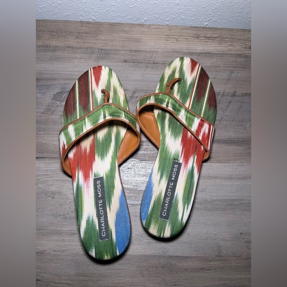 Charlotte Moss Vero Cuoio Women's Flat Sandals Genuine Leather Sole,SZ 7,Vintage